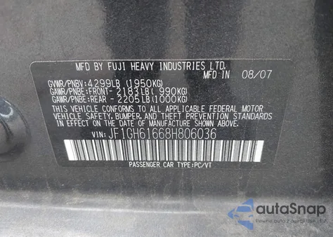 2008 Subaru Impreza 2.5I из США, поврежденный, VIN JF1GH61668H806036